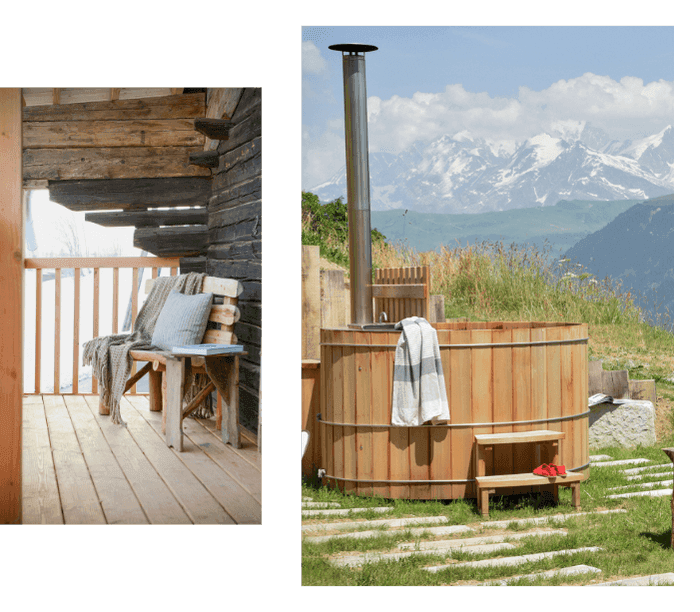 Bain nordique du Chalet Nantailly avec vue sur les montagnes